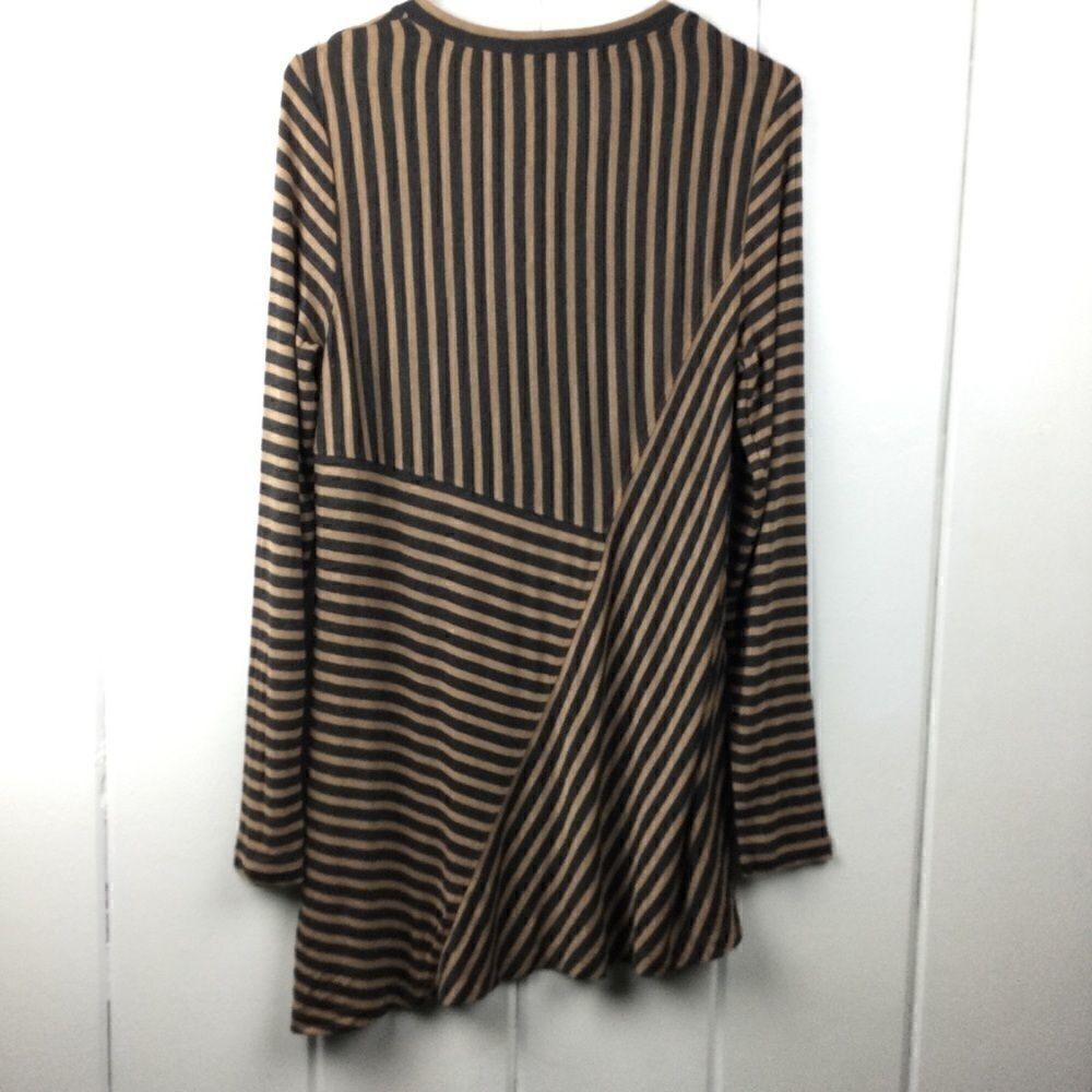 Cabi Striped Tee Tan & Gray Stripes Asymmetrical Hem Tunic, Size Small - Picture 8 of 10